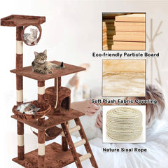 Cat Tree Scratching Post Scratcher Tower Toys Condo House Wood Furniture Bed Stand - brown