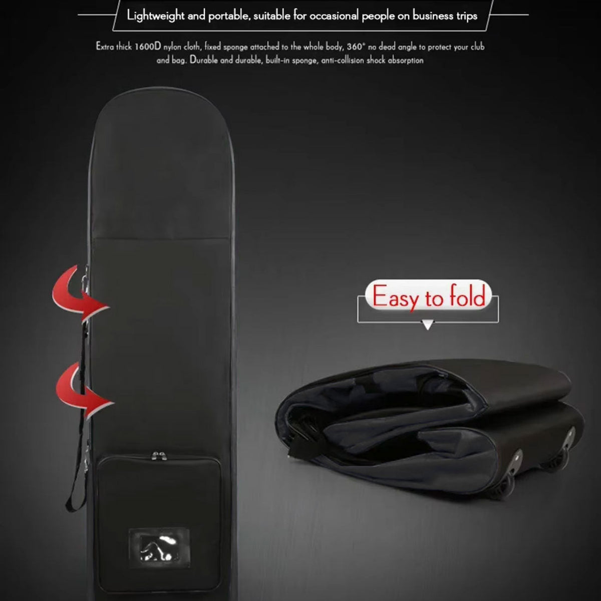 Foldable Padded Protector Golf Travel Bags Flight Airlines Wheels Clubs Range Storage Carry Case Cover Lightweight Black
