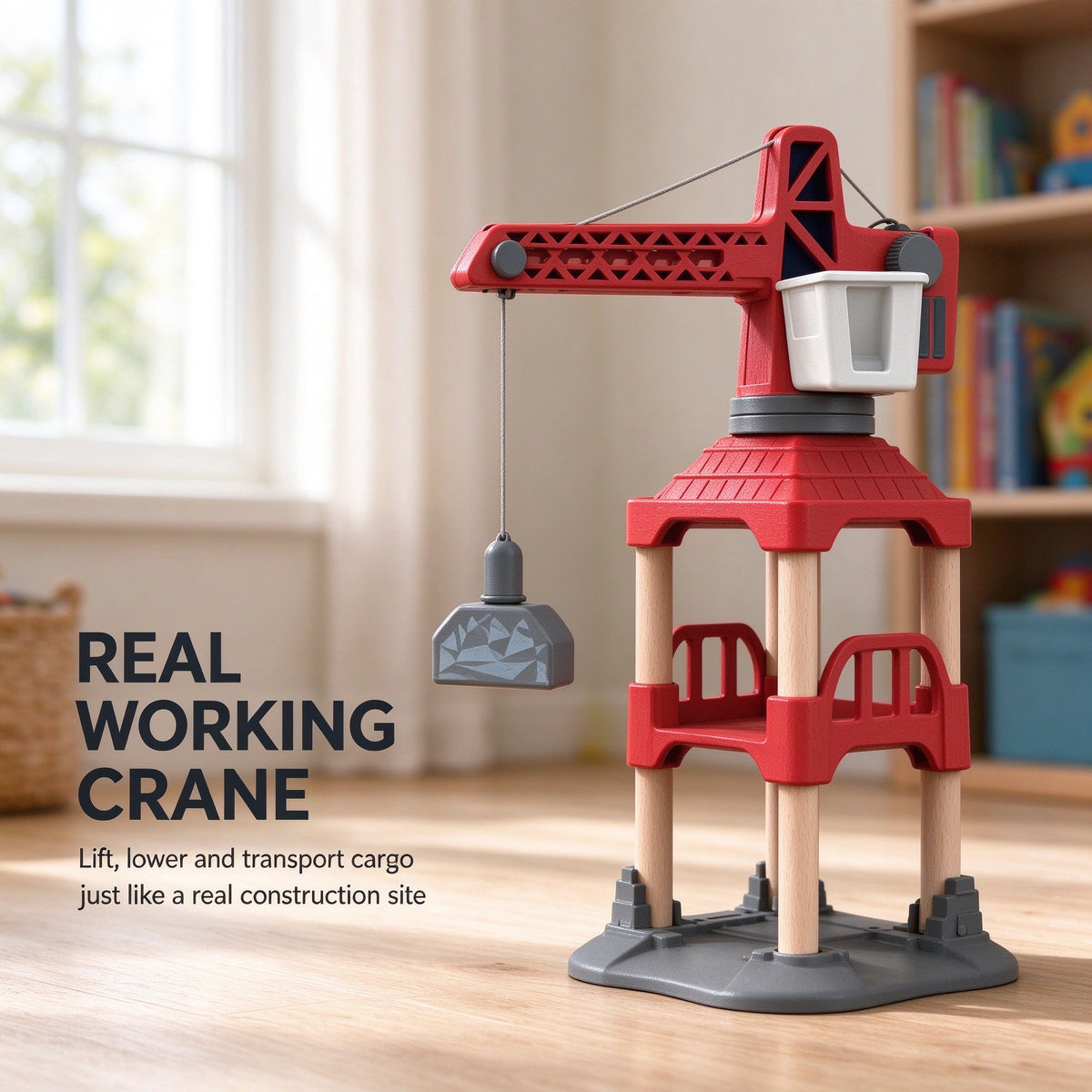 104PCS Kids Wooden Train Set Construction Crane Motorized Track Railway Toy Gift