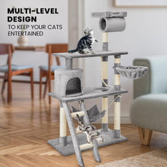 Cat Tree Scratching Post Scratcher Tower Toys Condo House Wood Furniture Bed Stand - light grey
