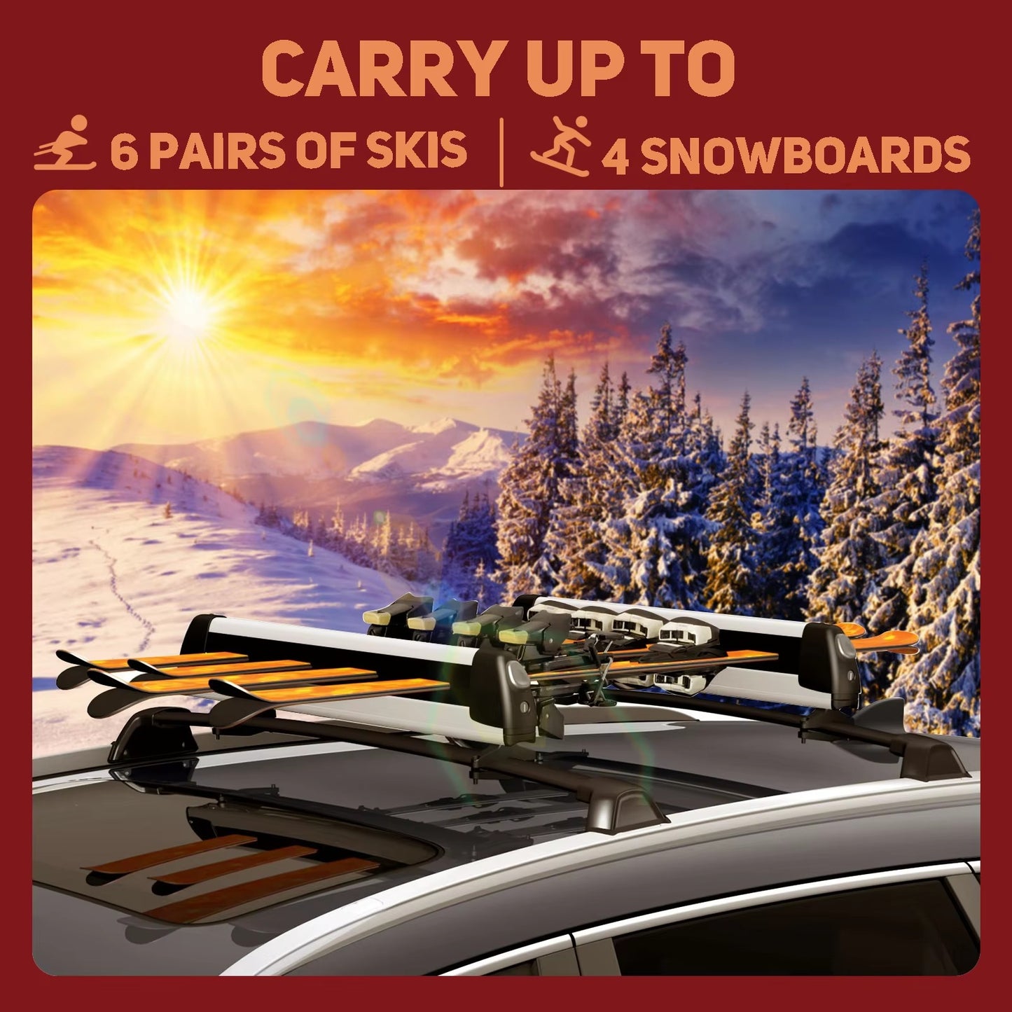 Extendable Universal Aluminium Ski Snowboard Fishing Rod Car Roof Rack Carrier Cross Bars