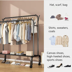 Portable Clothes Coat Garment Hanging Rack Shoe Storage Shelf Organizer Hanger