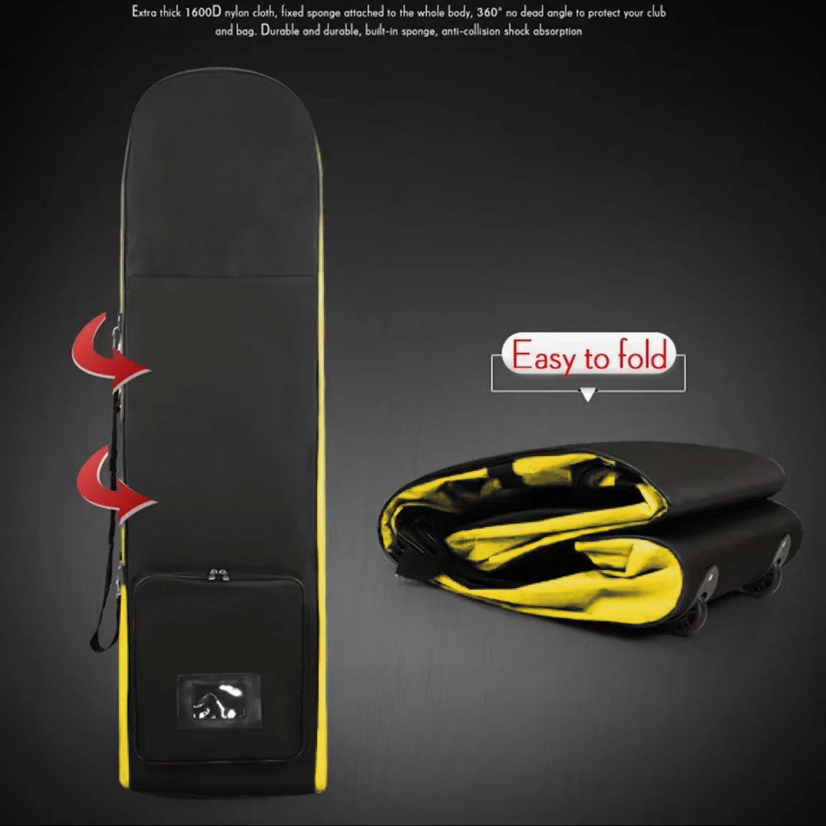 Foldable Padded Protector Golf Travel Bags Flight Airlines Wheels Clubs Range Storage Carry Case Cover Lightweight Yellow