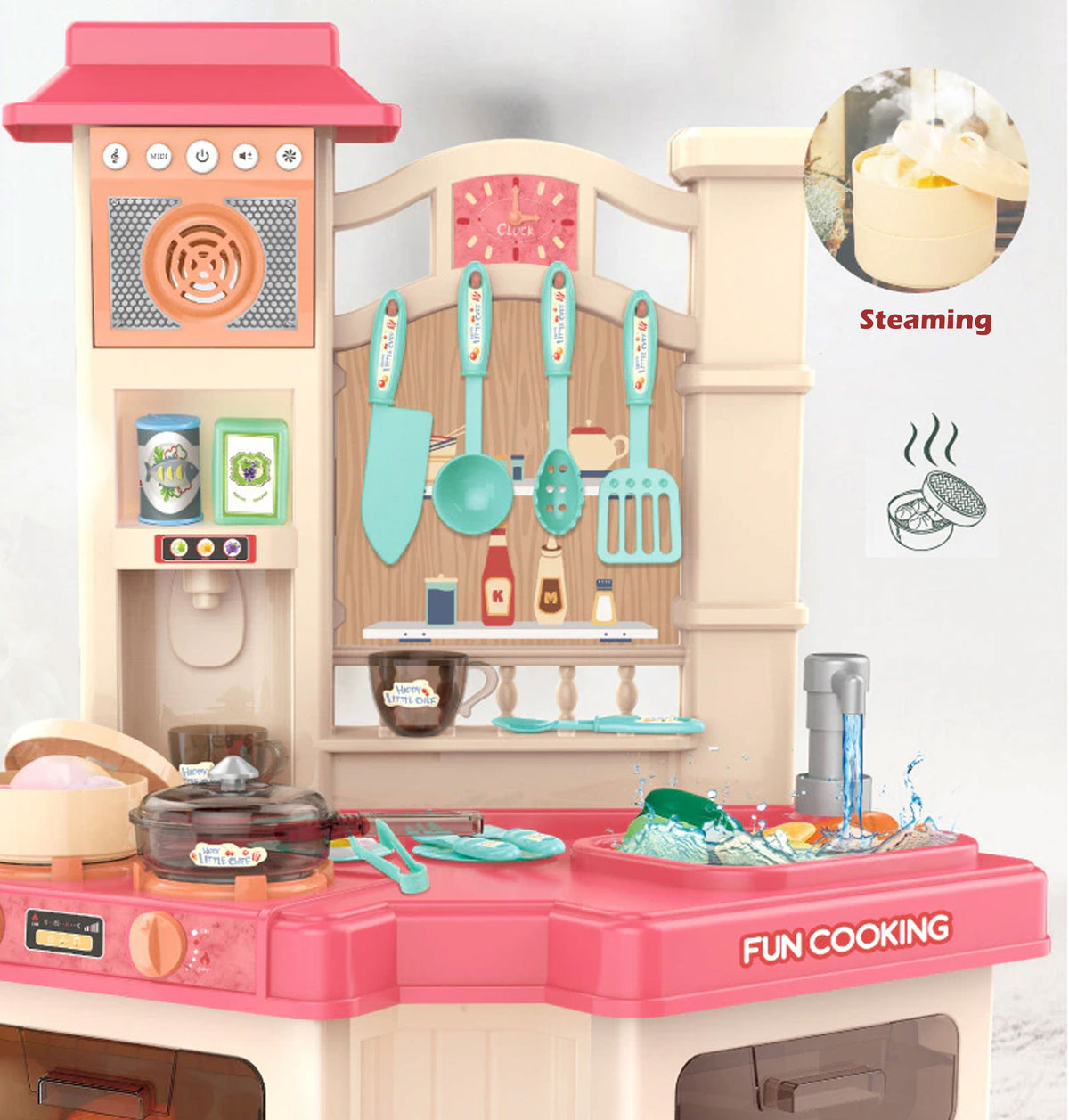 Kids Pretend Role Play Toy Kitchen Cooking Children Toddler Food Cookware Set M - Pink