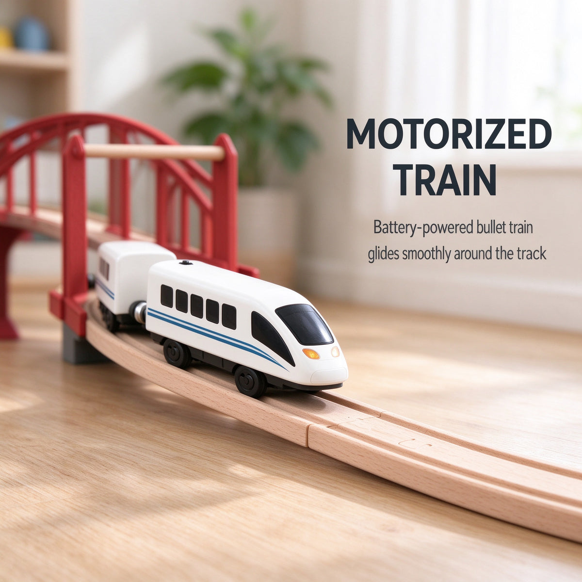 104PCS Kids Wooden Train Set Construction Crane Motorized Track Railway Toy Gift