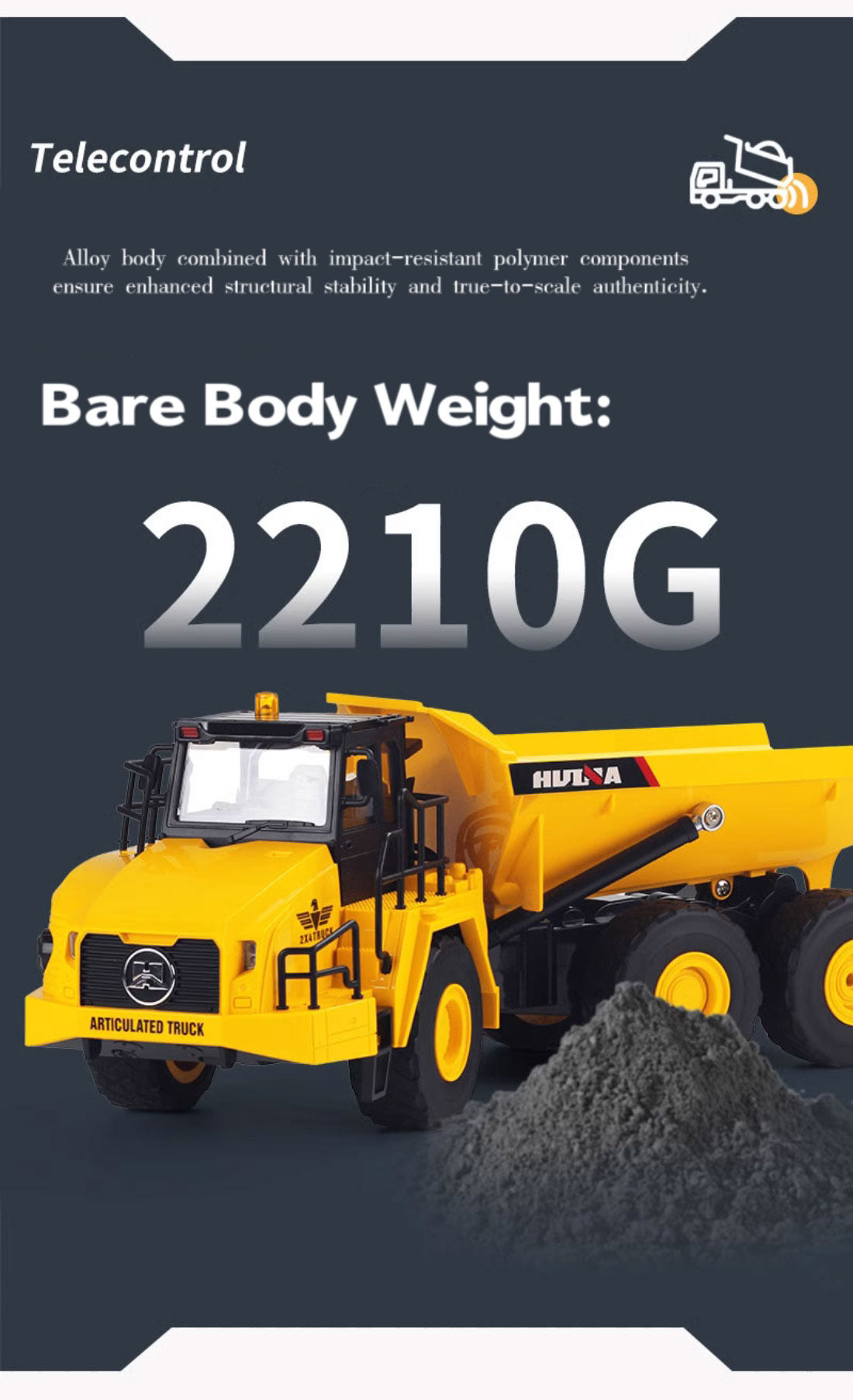 Huina 1553 1:16 2.4Ghz RC Dump Truck RC Construction Toy with LED Lights and Sou