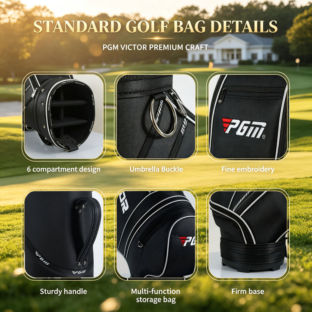 Lightweight Golf Cart Stand Buggy Bag 6 Way Divider Umbrella Multi Pockets Organizer