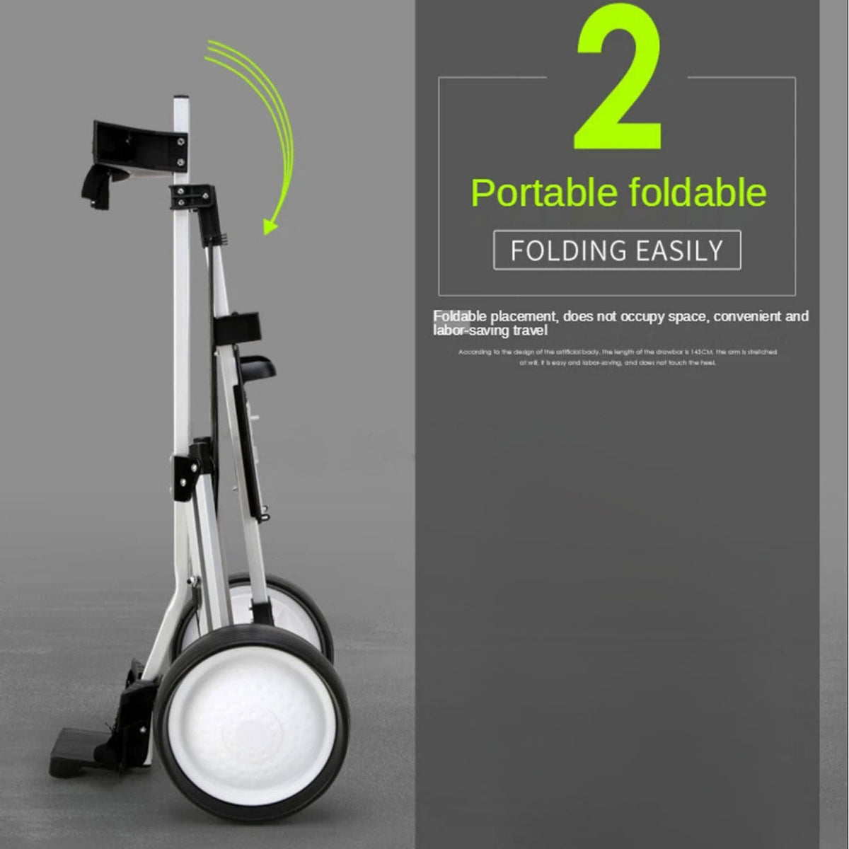 2 Wheels Foldable Aluminum Golf Club Buggy Trolley Cart Push Pull Footbrake Accessories