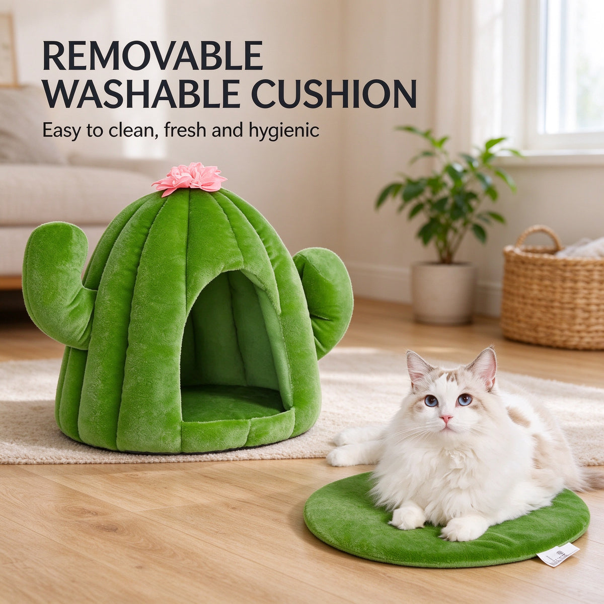 Vetreska  Oasis Cactus Cat Pet Cave Bed Plush House Cats  Dogs Cozy Igloo Nest
