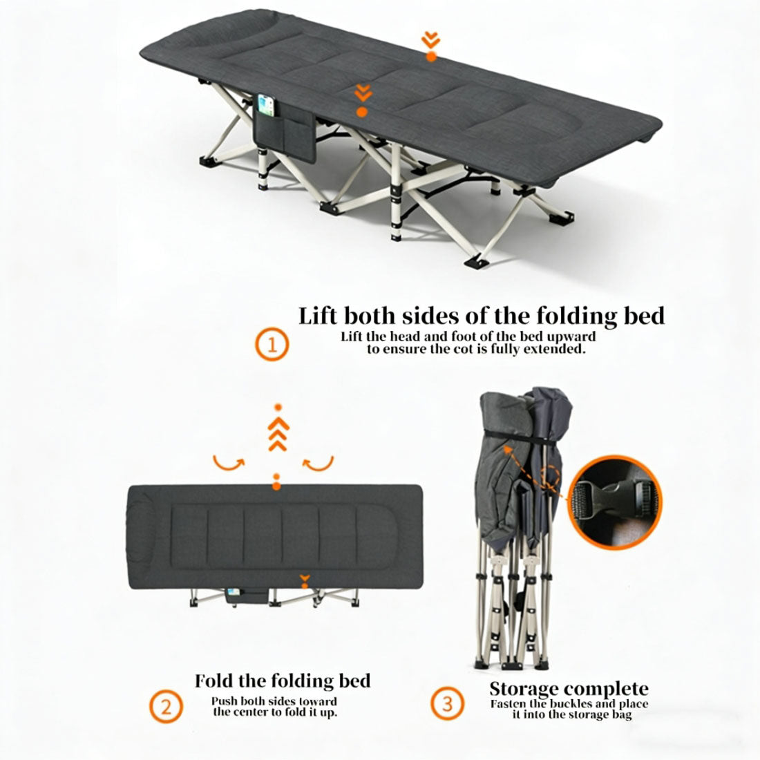 Folding Foldable Portable Camping Bed Recliner Chair Beach Outdoor Stretcher Black