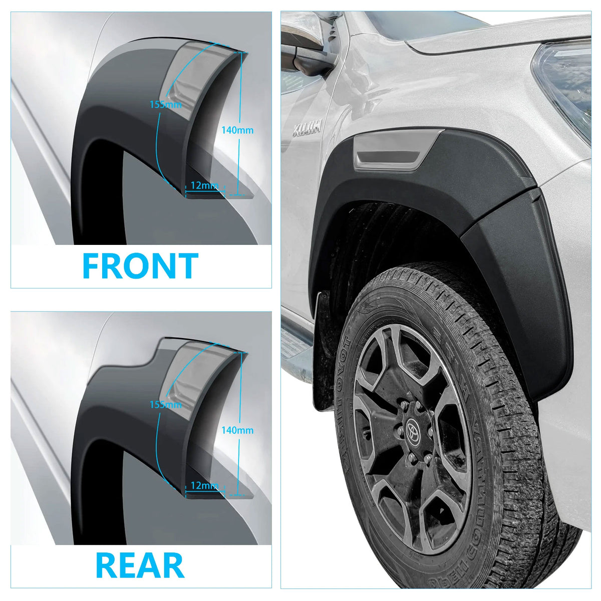 Front Rear Fender Flares for Toyota Hilux 2015-2021 2022 2023 SR/SR5 Wheel Arch