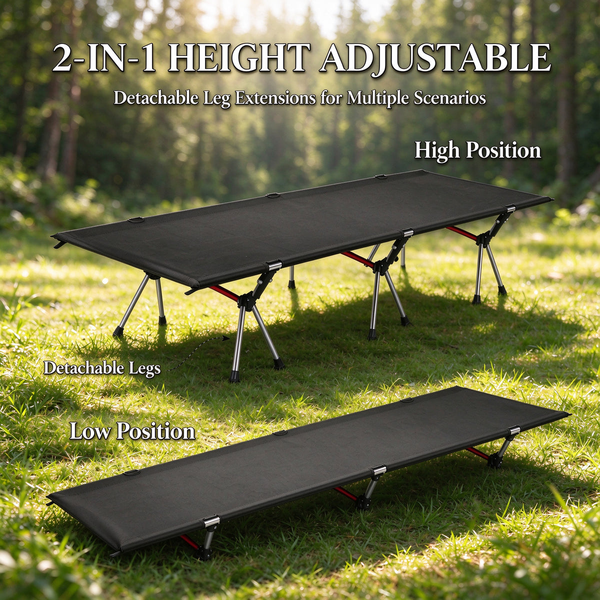 Height Adjustable Foldable Portable Outdoor Folding Camping Bed Stretcher Sleeping Cot Carry Bag