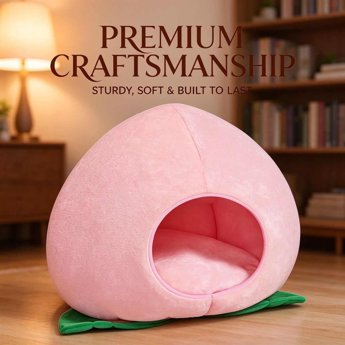VETRESKA Fruity Peach Cats Dogs Bed Cave Enclosed House Pet Nest Cozy Kittens