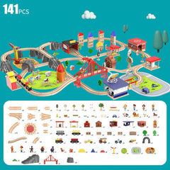 141pc Wooden Train Tracks Rail Children Pretend Play Set Toy Kids Toddler Thomas