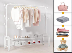 Heavy Duty Portable Clothes Garment Hanging Rack Shoe Storage Shelf Organizer Hanger Dryer - white