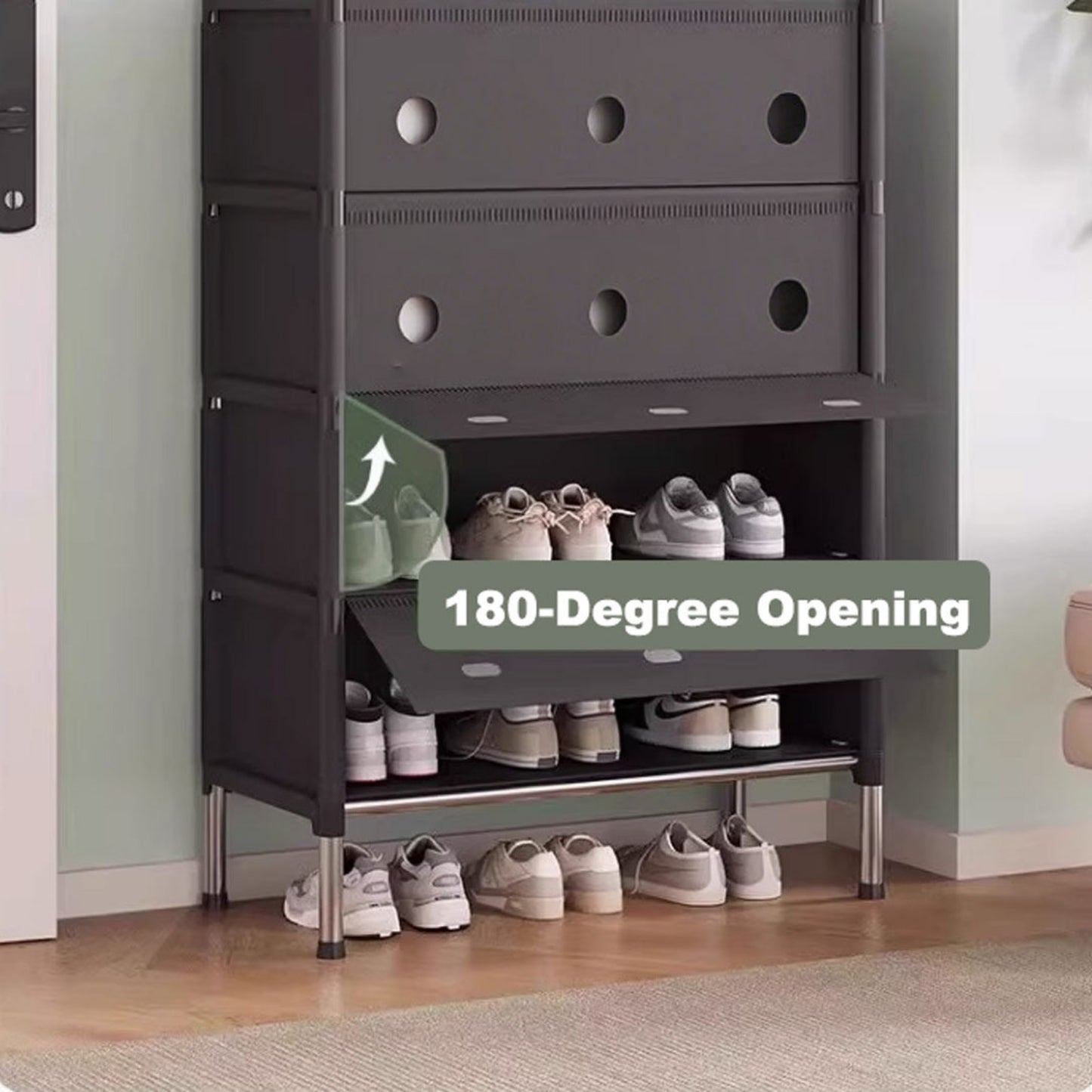 Portable Shoe Rack Stackable Cabinet Organiser Footwear Storage Dustproof Cover Wardrobe Black