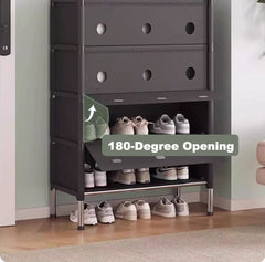 Portable Shoe Rack Stackable Cabinet Organiser Footwear Storage Dustproof Cover Wardrobe Black