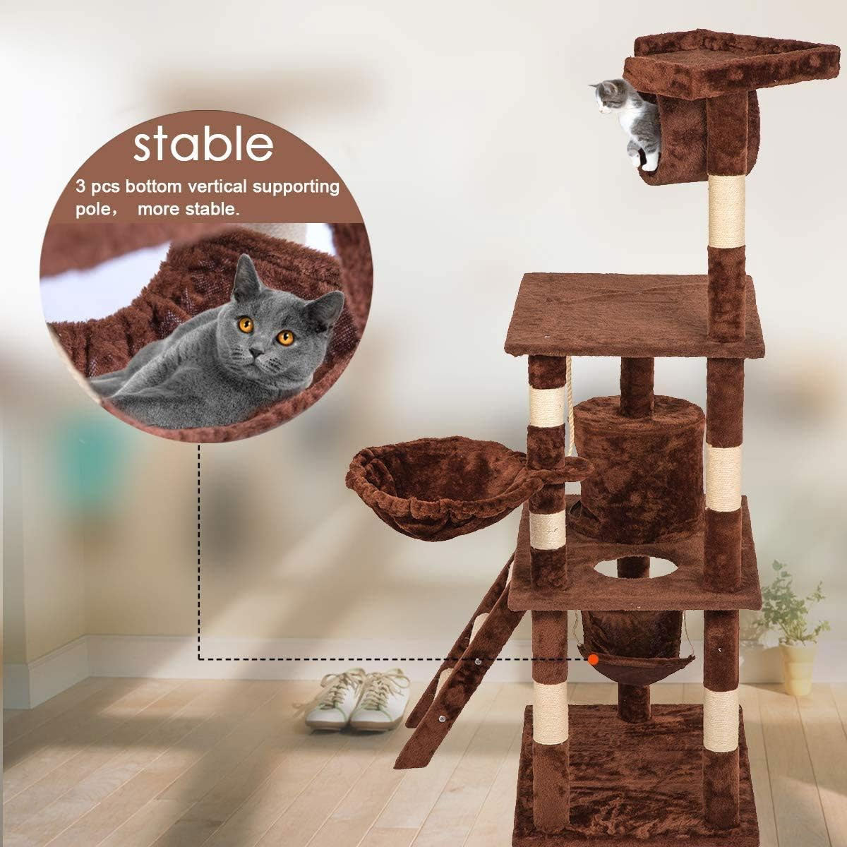 Cat Tree Scratching Post Scratcher Tower Toys Condo House Wood Furniture Bed Stand
