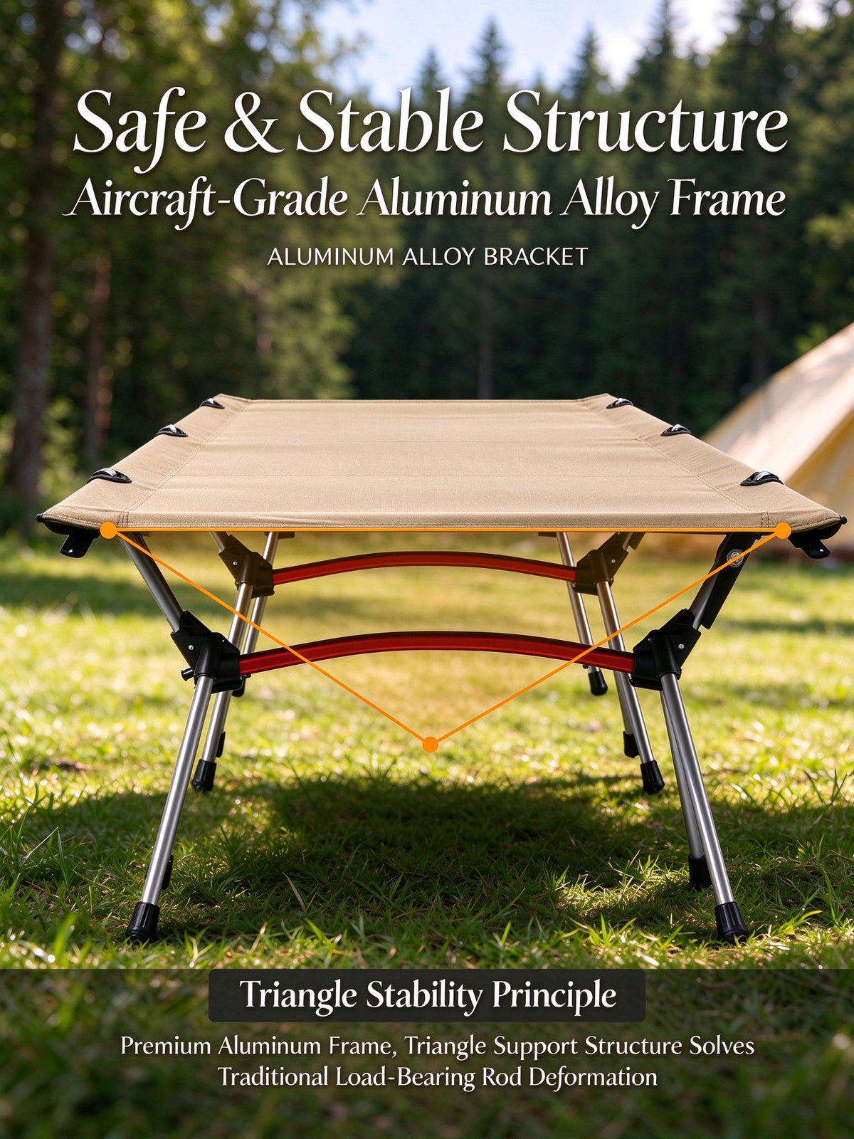 Height Adjustable Foldable Portable Outdoor Folding Camping Bed Stretcher Sleeping Cot Carry Bag Beige