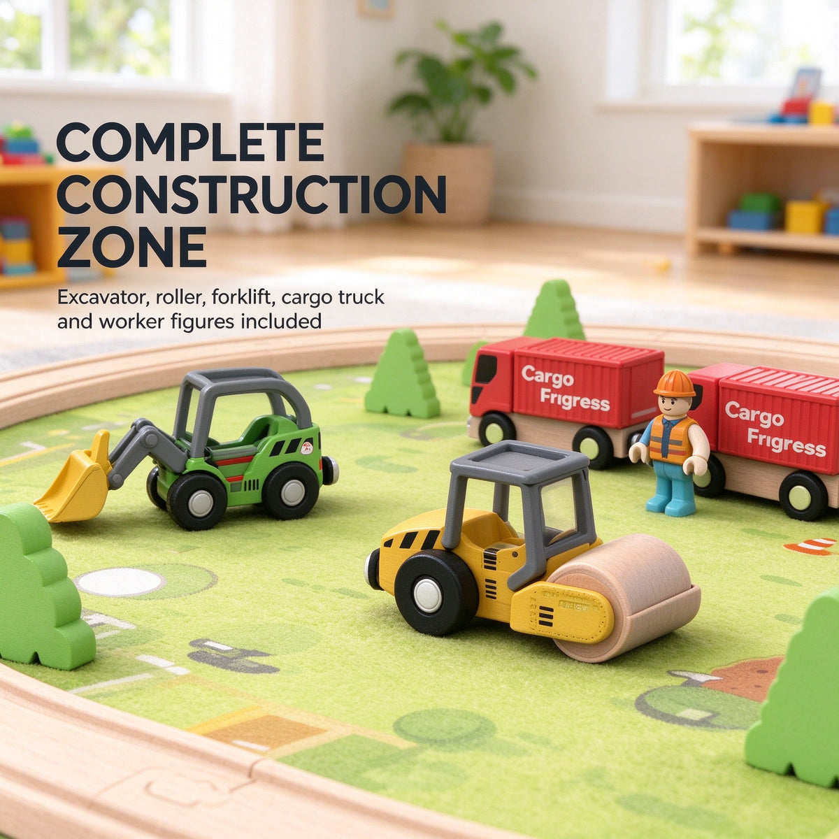 104PCS Kids Wooden Train Set Construction Crane Motorized Track Railway Toy Gift