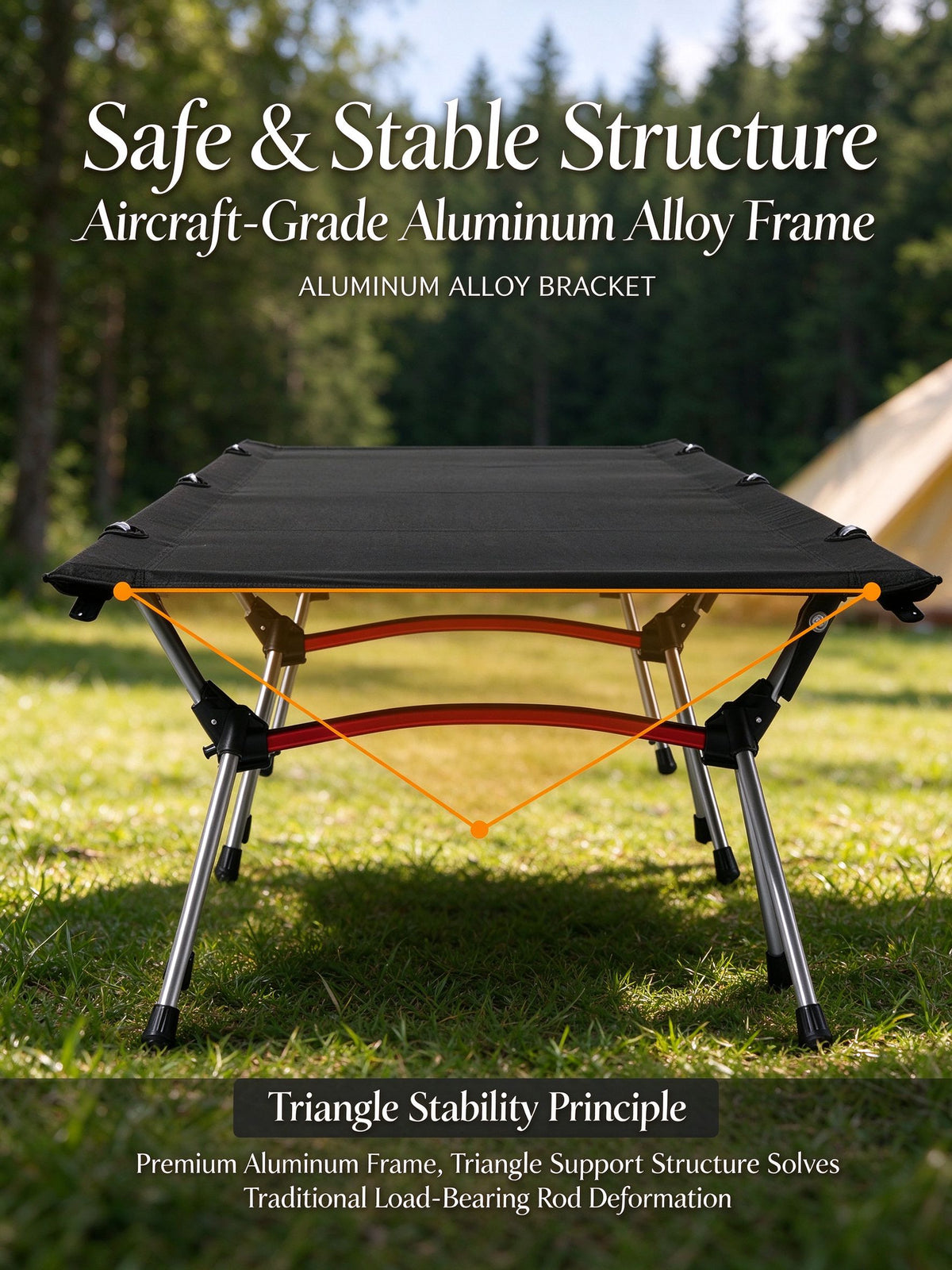 Height Adjustable Foldable Portable Outdoor Folding Camping Bed Stretcher Sleeping Cot Carry Bag Black