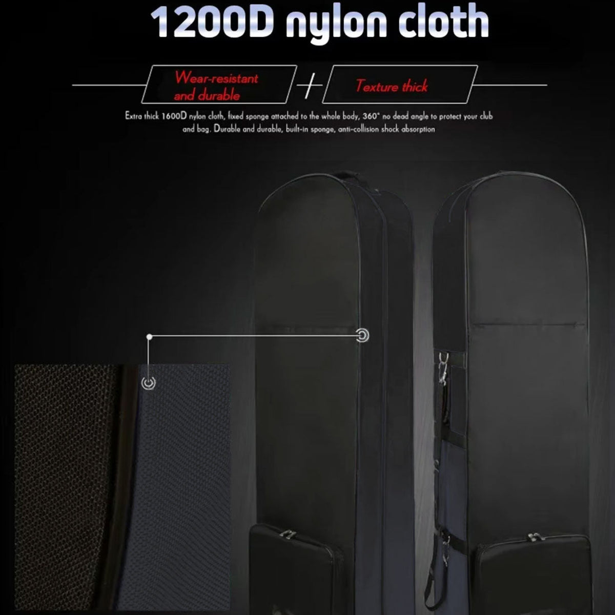 Foldable Padded Protector Golf Travel Bags Flight Airlines Wheels Clubs Range Storage Carry Case Cover Lightweight Black