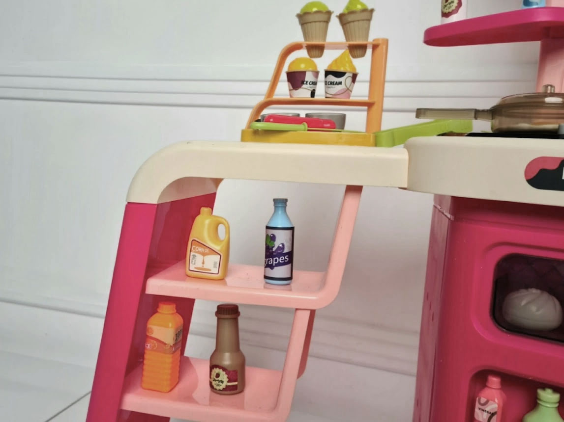 Kids Pretend Role Play Toy Kitchen Cooking Children Toddler Food Cookware Set - Pink