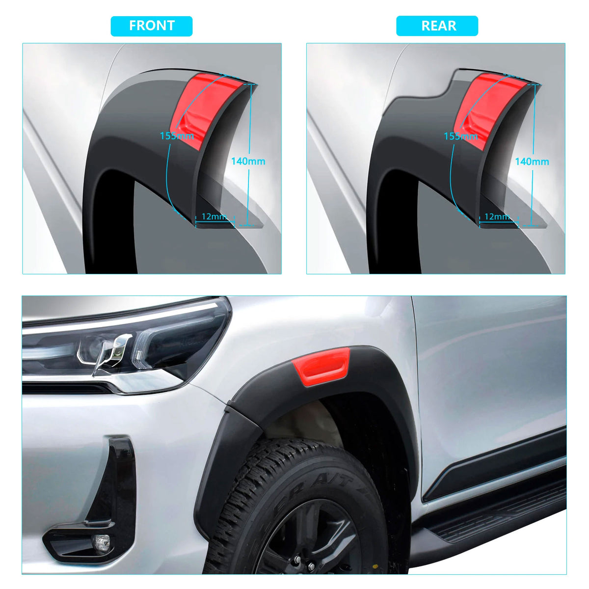 Front Rear Fender Flares for Toyota Hilux 2015-2021 2022 2023 SR/SR5 Wheel Arch
