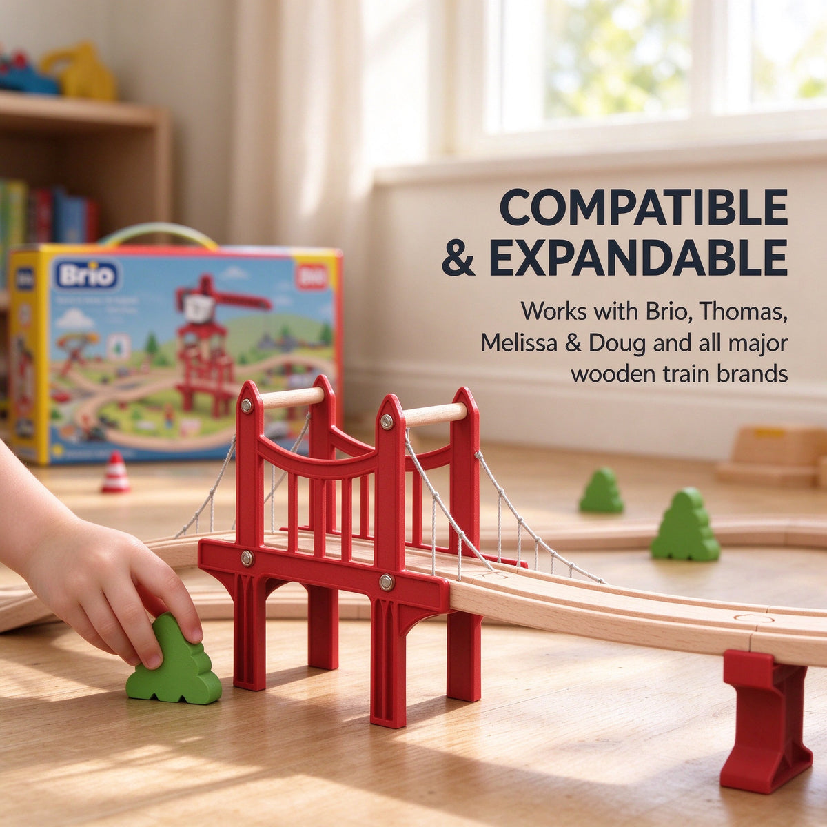 104PCS Kids Wooden Train Set Construction Crane Motorized Track Railway Toy Gift