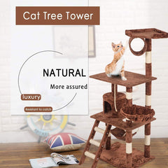 Cat Tree Scratching Post Scratcher Tower Toys Condo House Wood Furniture Bed Stand - brown