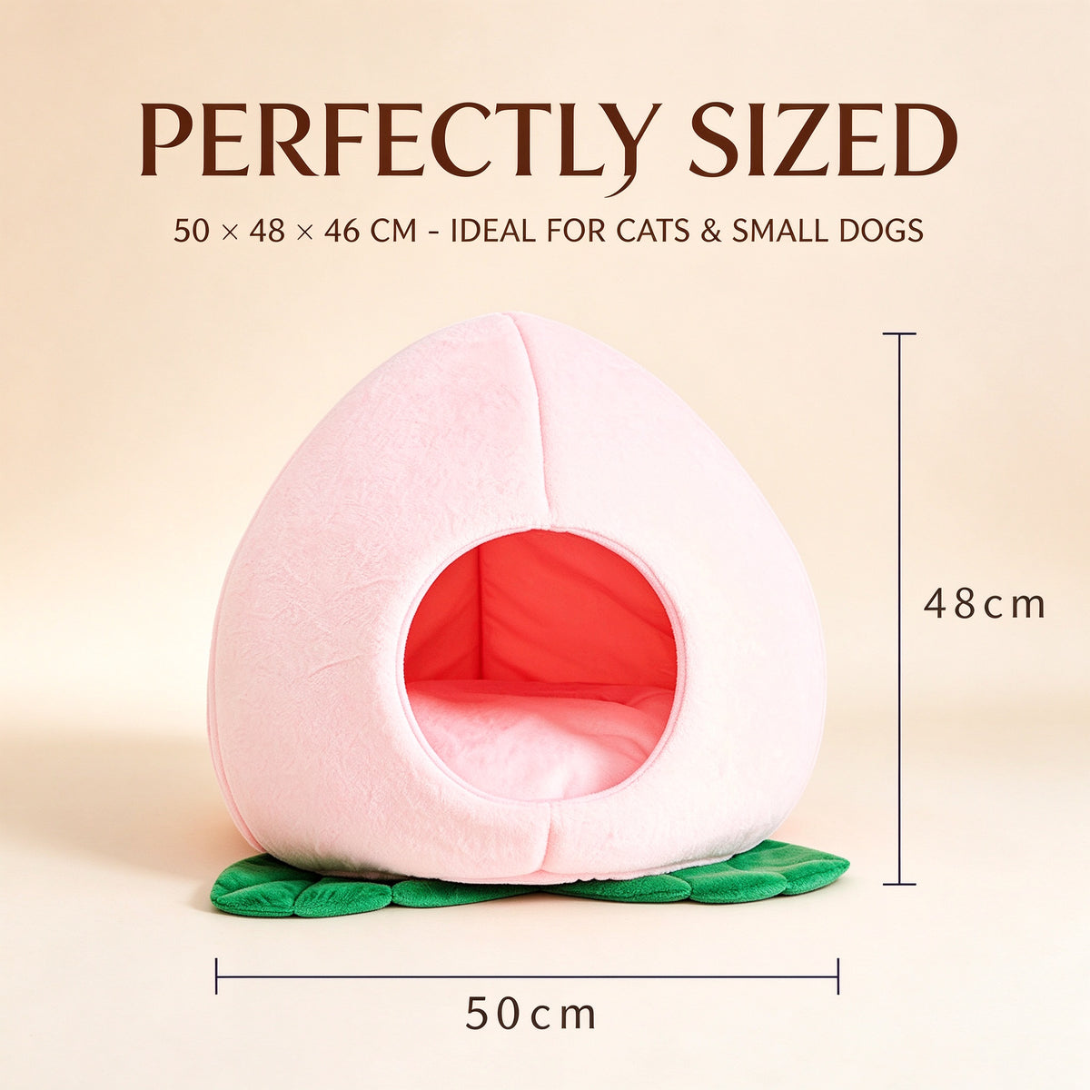 VETRESKA Fruity Peach Cats Dogs Bed Cave Enclosed House Pet Nest Cozy Kittens