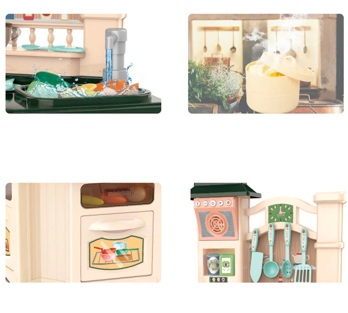 Kids Pretend Role Play Toy Kitchen Cooking Children Toddler Food Cookware Set M - Green