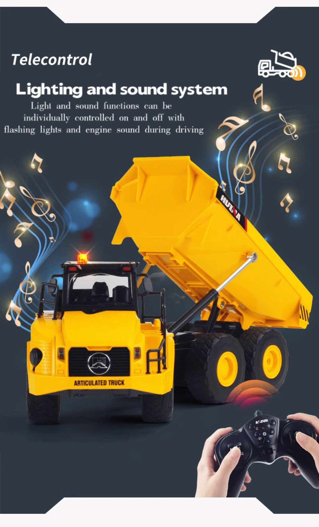 Huina 1553 1:16 2.4Ghz RC Dump Truck RC Construction Toy with LED Lights and Sou