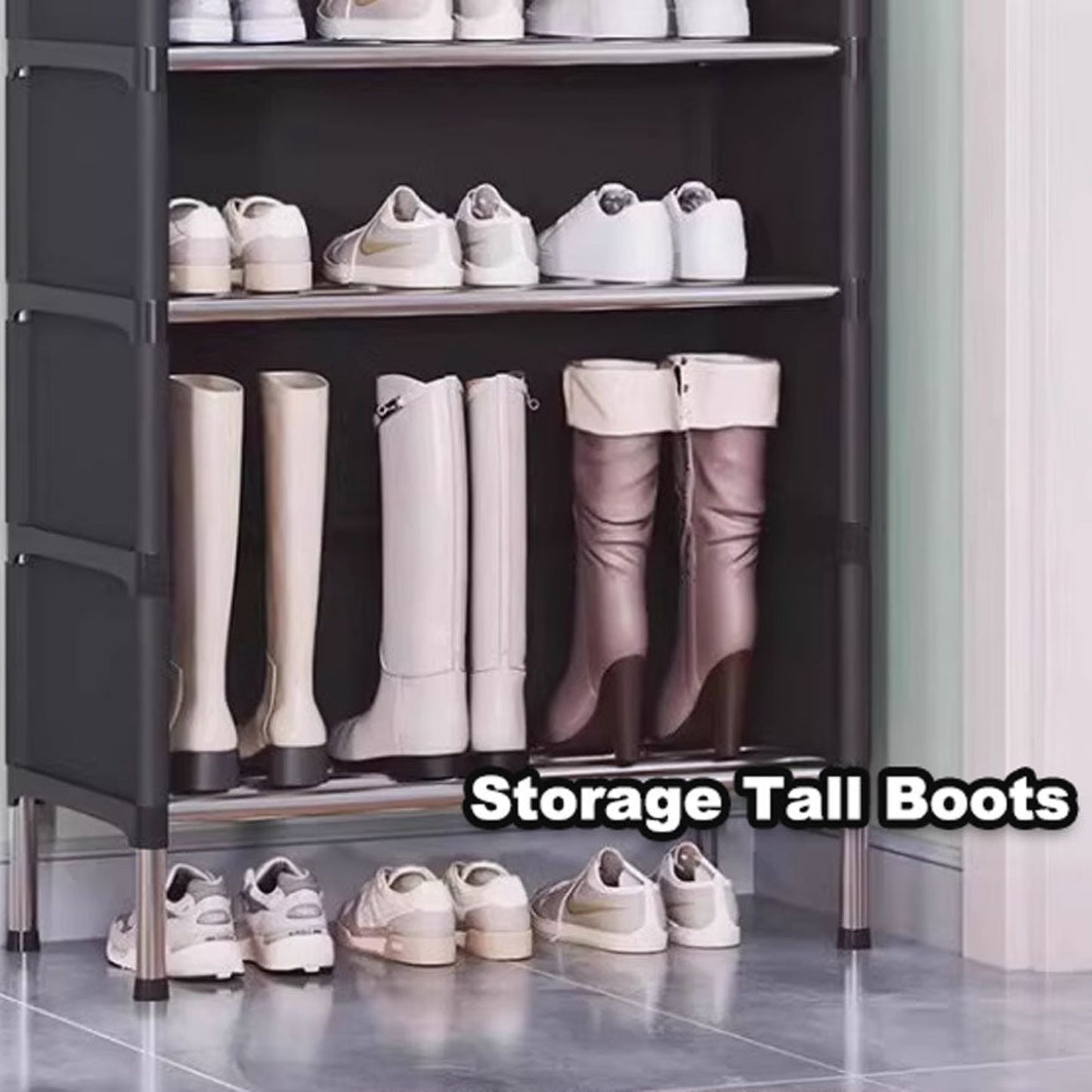 Portable Shoe Rack Stackable Cabinet Organiser Footwear Storage Dustproof Cover Wardrobe