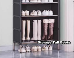 Portable Shoe Rack Stackable Cabinet Organiser Footwear Storage Dustproof Cover Wardrobe Black