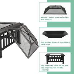 Portable 3IN1 Fire Pit BBQ Charcoal Grill Outdoor Fireplace Patio Garden Heater