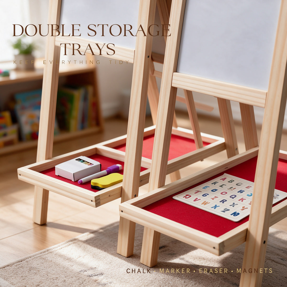 Wooden Kids Double Sided Art Easel Chalkboard Whiteboard Magnetic Drawing Board