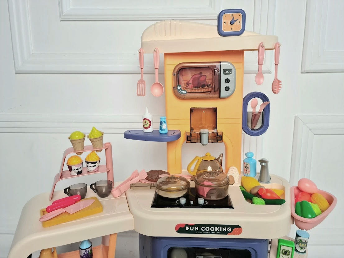 Kids Pretend Role Play Toy Kitchen Cooking Children Toddler Food Cookware Set - Blue