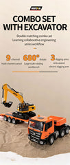 HUINA 1/18 Remote Control Semi Trailer Flated Truck Excavator Construction Kid RC Toy