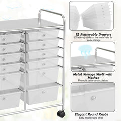 12 Drawers Rolling Storage Cart Paper Organiser Trolley w/ Wheels Home Office