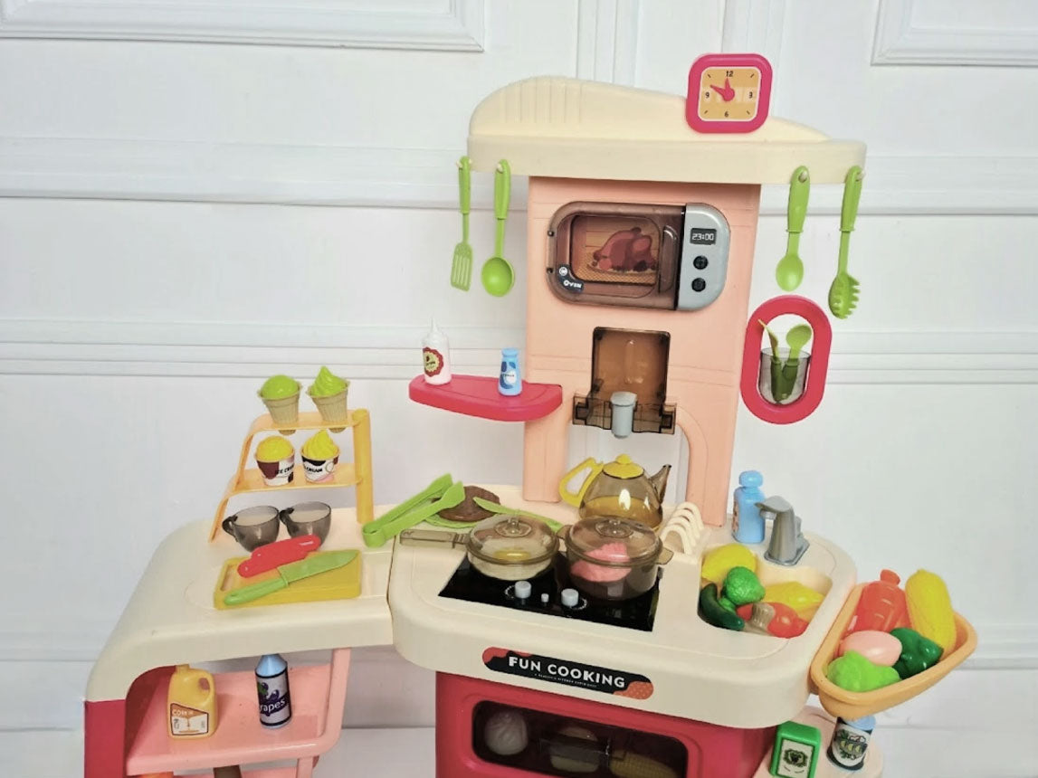 Kids Pretend Role Play Toy Kitchen Cooking Children Toddler Food Cookware Set - Pink