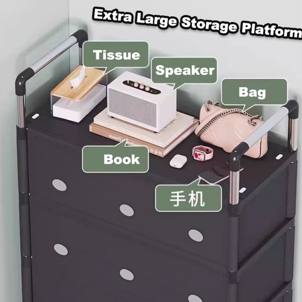 Portable Shoe Rack Stackable Cabinet Organiser Footwear Storage Dustproof Cover Wardrobe Black