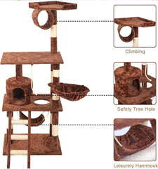 Cat Tree Scratching Post Scratcher Tower Toys Condo House Wood Furniture Bed Stand - brown