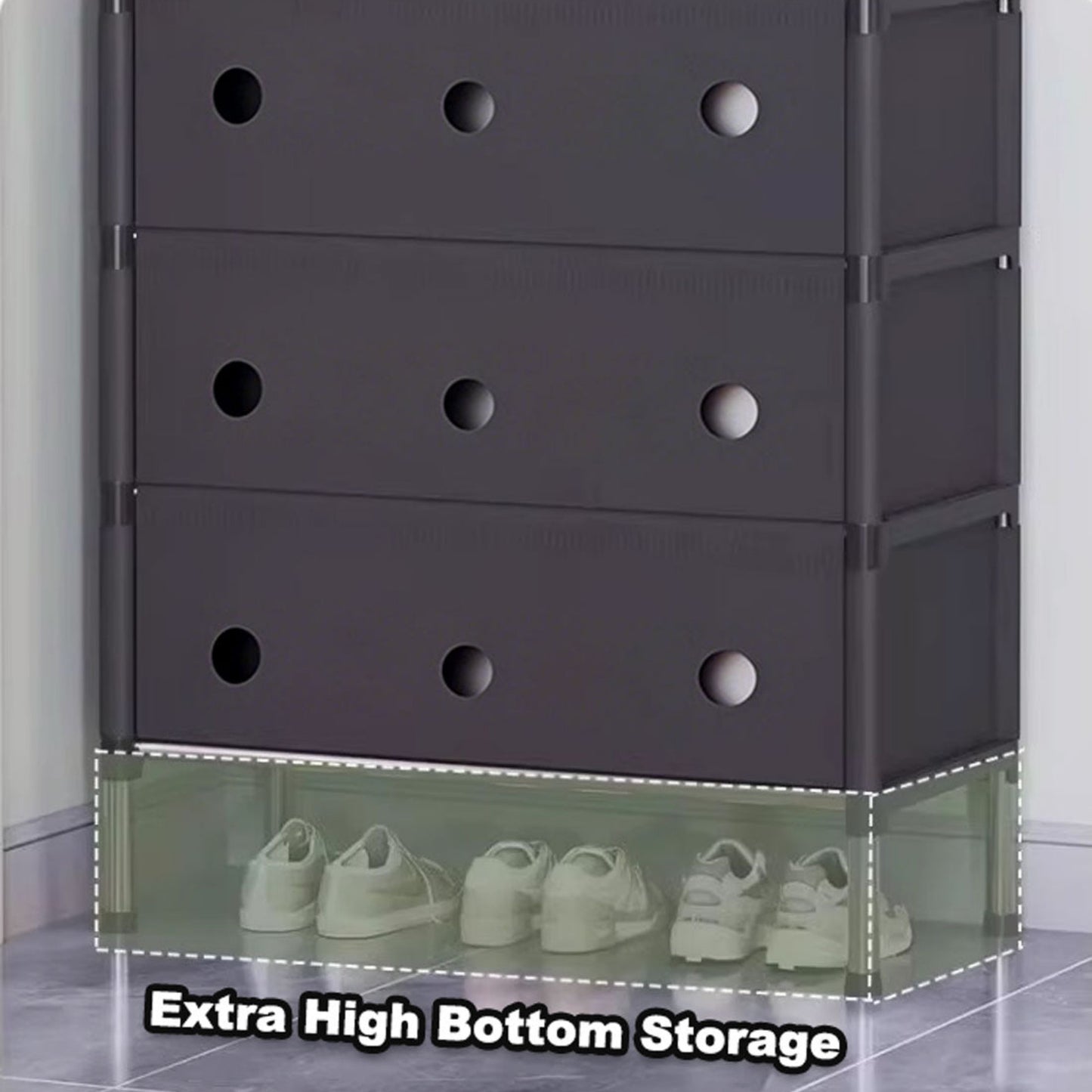 Portable Shoe Rack Stackable Cabinet Organiser Footwear Storage Dustproof Cover Wardrobe Black