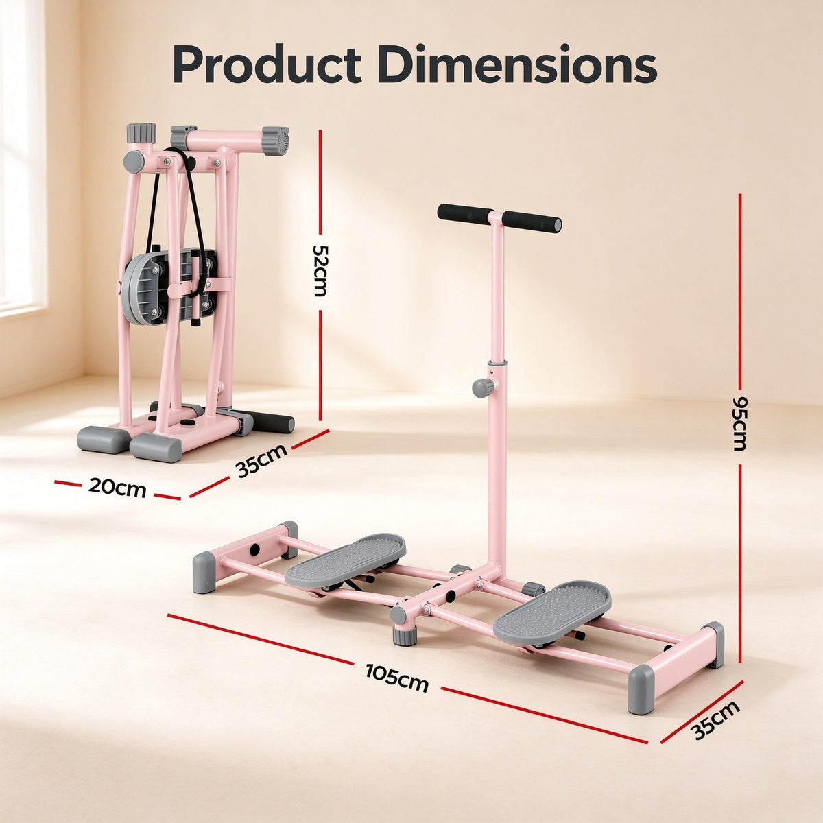 Foldable Ski Exercise Machine Leg Thigh Trainer Home Workout Fitness Cardio Pink