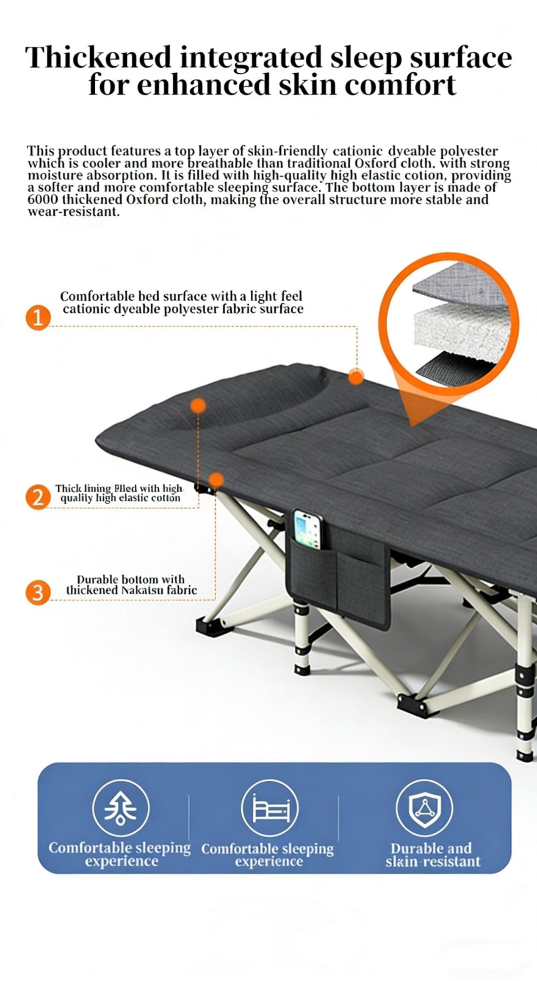 Folding Foldable Portable Camping Bed Recliner Chair Beach Outdoor Stretcher Black