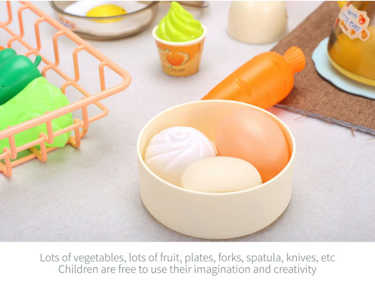 Kids Pretend Role Play Toy Kitchen Cooking Children Toddler Food Cookware Set M - Pink
