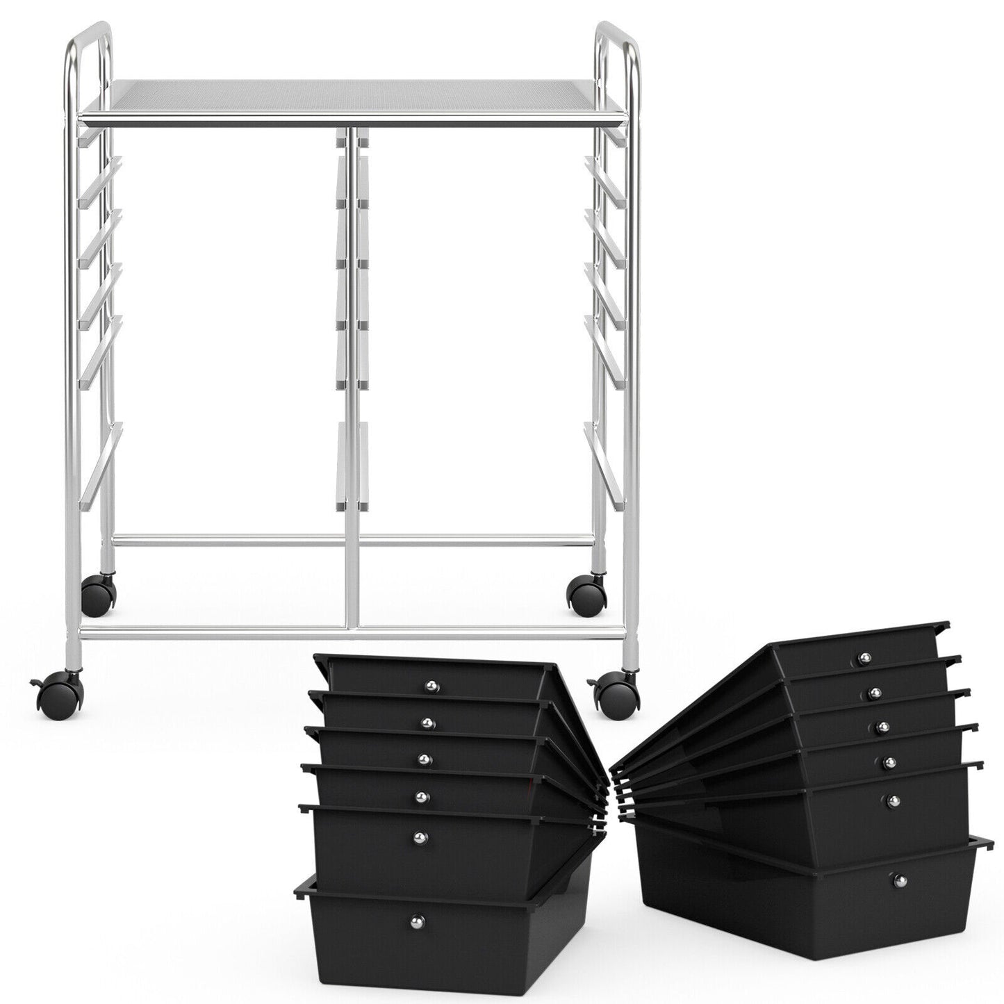 12 Drawers Rolling Storage Cart Paper Organiser Trolley w/ Wheels Home Office