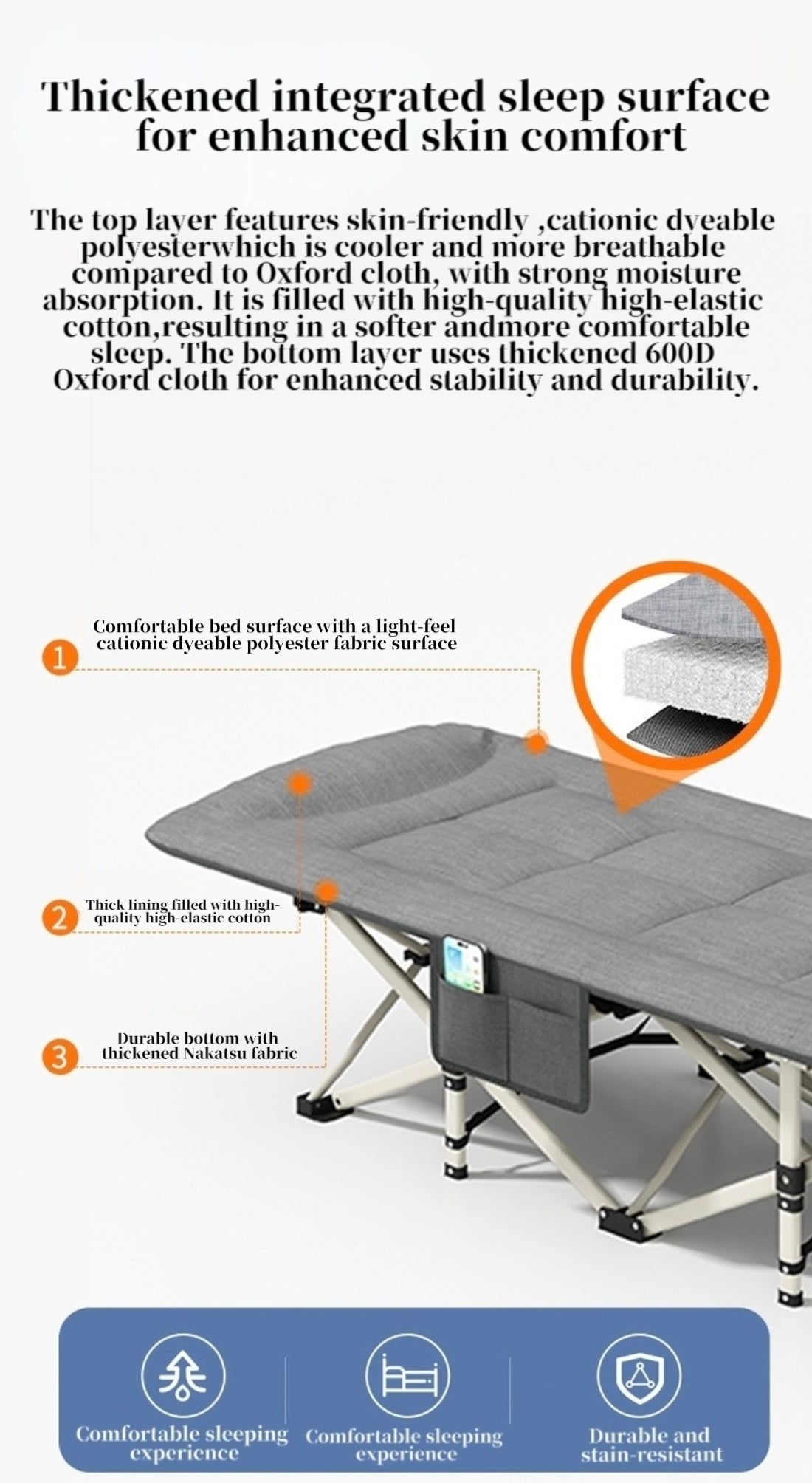 Folding Foldable Portable Camping Bed Recliner Chair Beach Outdoor Stretcher