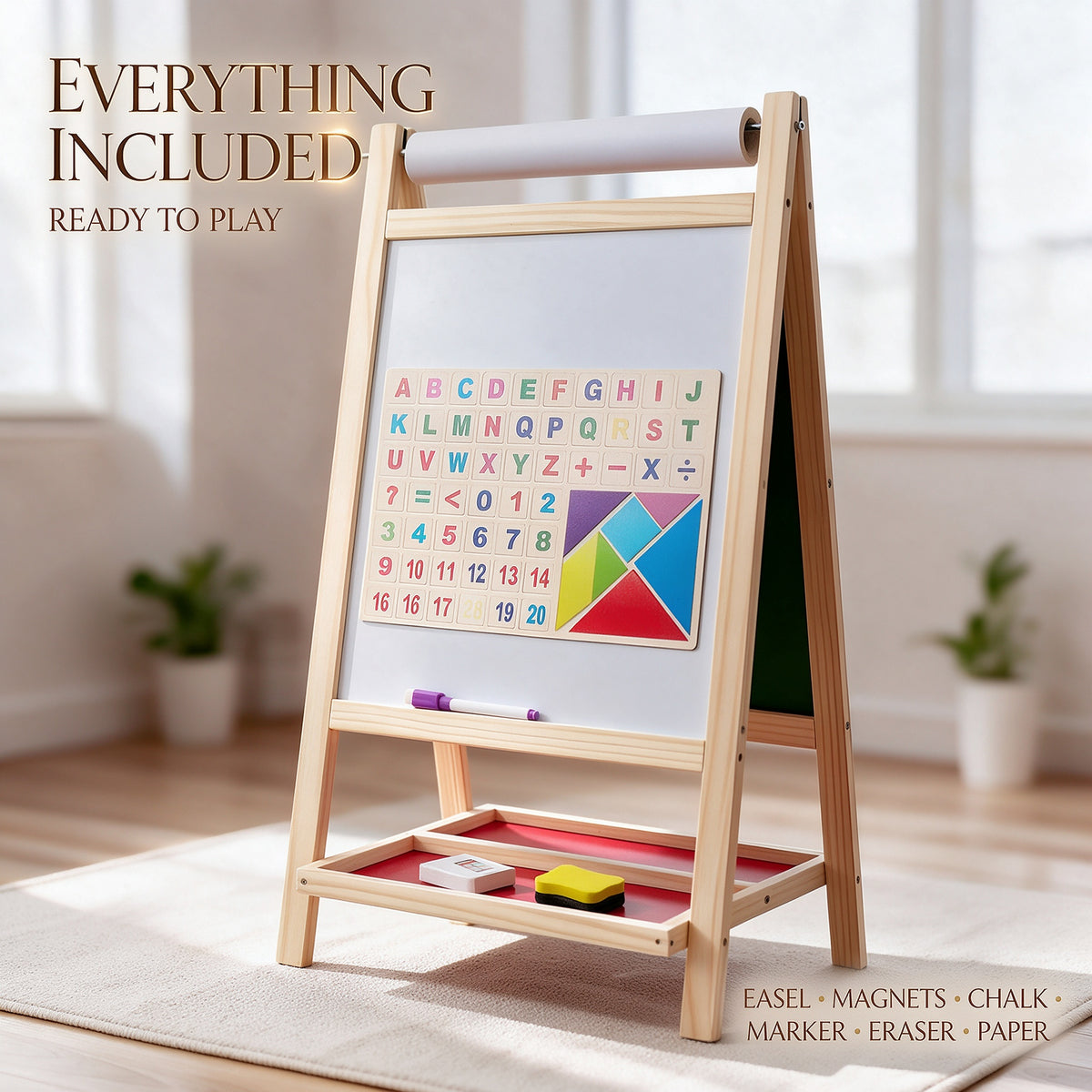 Wooden Kids Double Sided Art Easel Chalkboard Whiteboard Magnetic Drawing Board